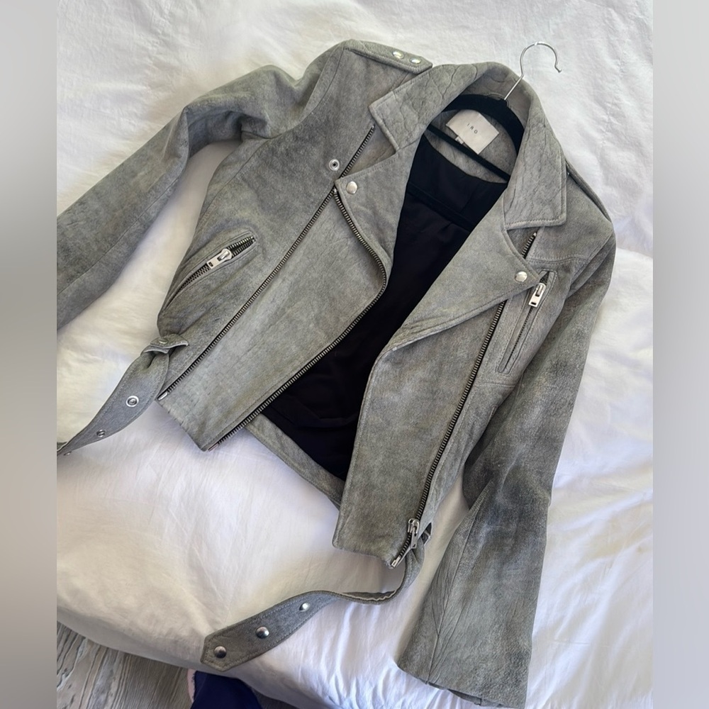 IRO Gray Leather Jacket Classic Design